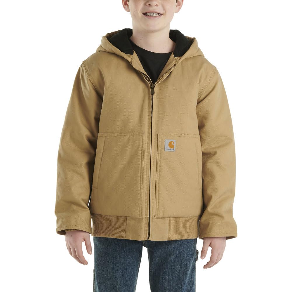 Carhartt Boys' Flannel-Lined Hooded Canvas Insulated Zip-Up Jacket